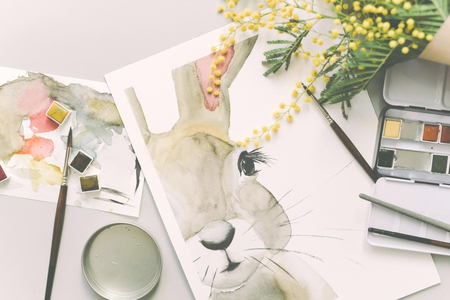 Aquarellmalerei Werkstatt mit verschiedenen Maltechniken und Farbpaletten